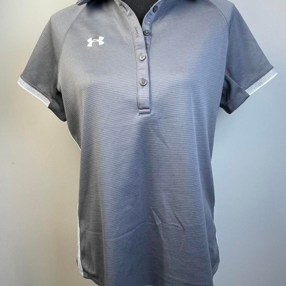 Under Armour Women's Gray Polo Shirt with Subtle Horizontal Stripes Size: Medium